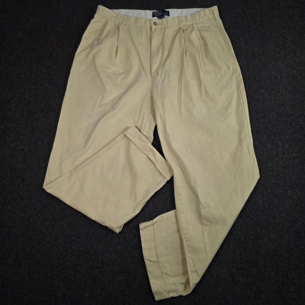 VTG Polo Ralph Lauren Hammond Panty Yellow 100% Cotton Double Pleated‎ Men 35x29